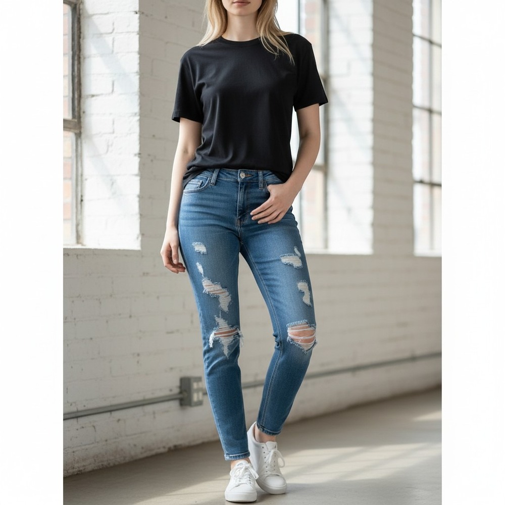 American Eagle The‎ Dream Jean Size 0 Regular Blue Excellent Distressed Skinny